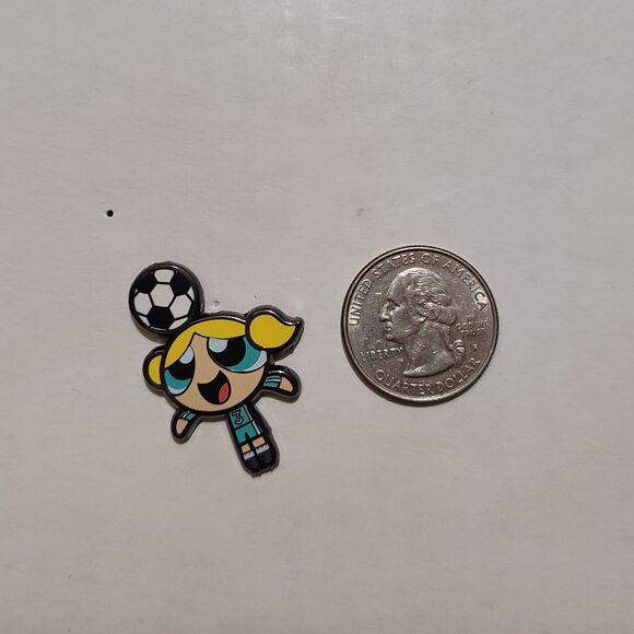 The Powerpuff Girls Bubbles Playing Soccer Enamel Pin Official Cartoon Badge - Picture 2 of 4